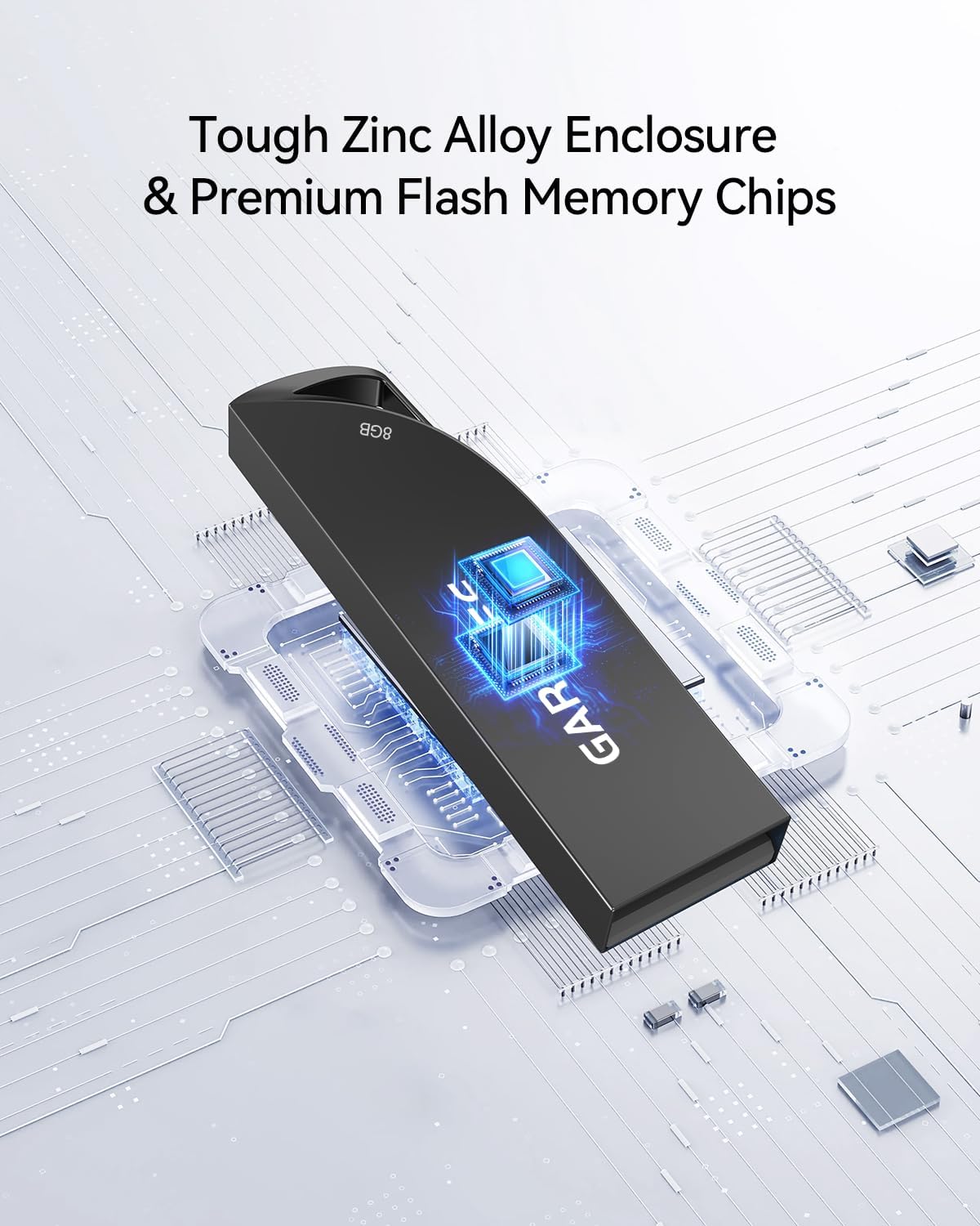 8GB USB Flash Drive, 5 Pack Waterproof Metal USB Memory Stick Slim USB 2.0 Flash Drive, Portable Thumb Drive Pen Drive with Keychain Hole, Stylish Jump Drive for Computer/Car/Smart TV (Black)