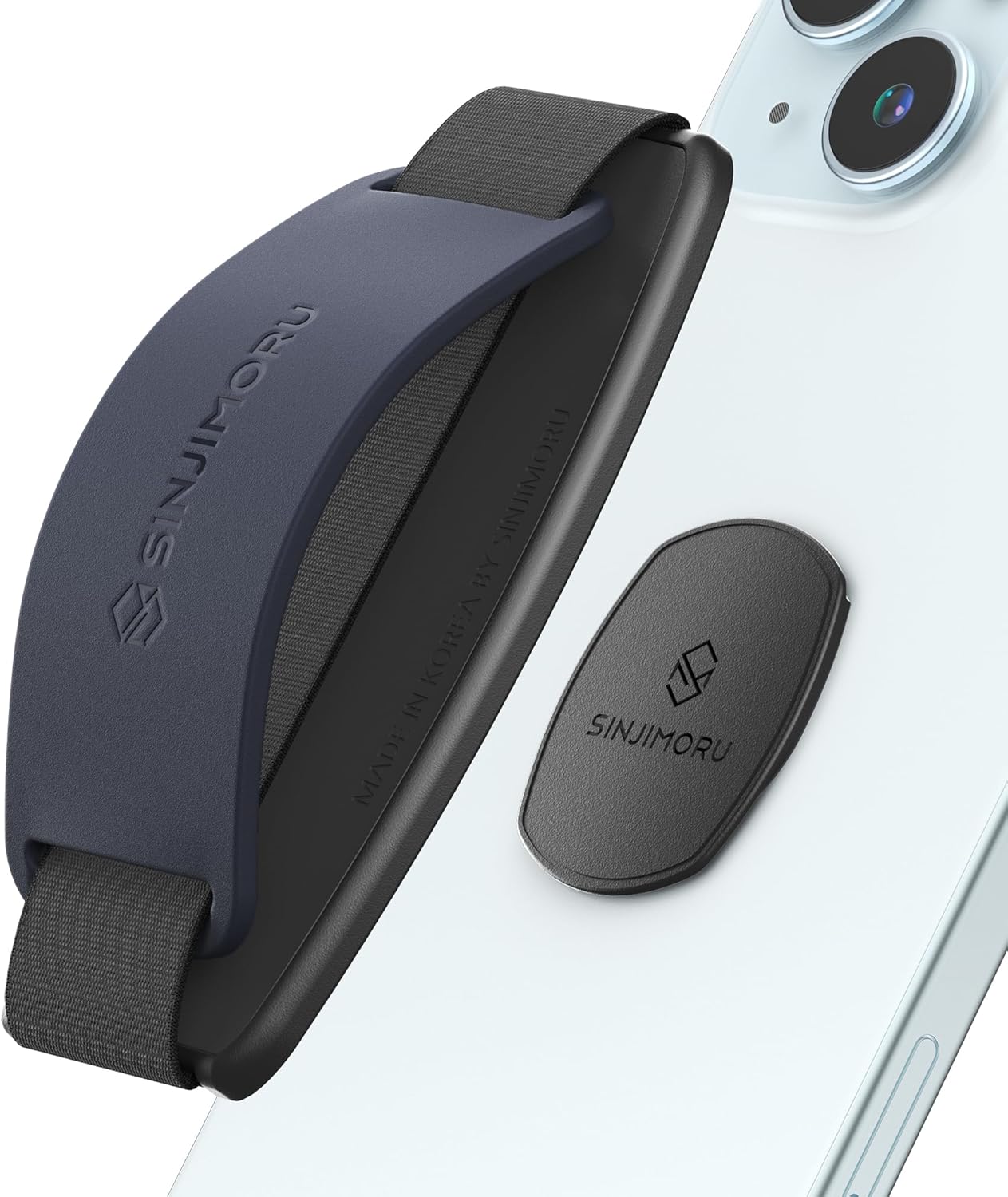 Sinjimoru Detachable Phone Grip Kickstand for Wireless Charging Compatible Phone Finger Holder for iPhone & Smartphones. Sinji Mount S-Grip Navy