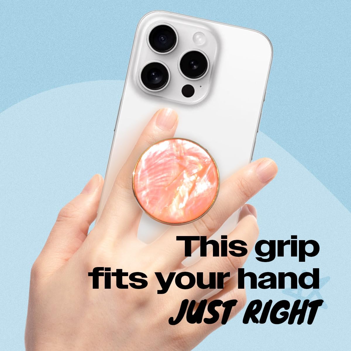 OnTheGrip Cute Natural Seashell Design Round Shape Collapsible Mobile Phone Grip Stand Holder for Smartphone Tablet Cell Phone Accessory (Peach)