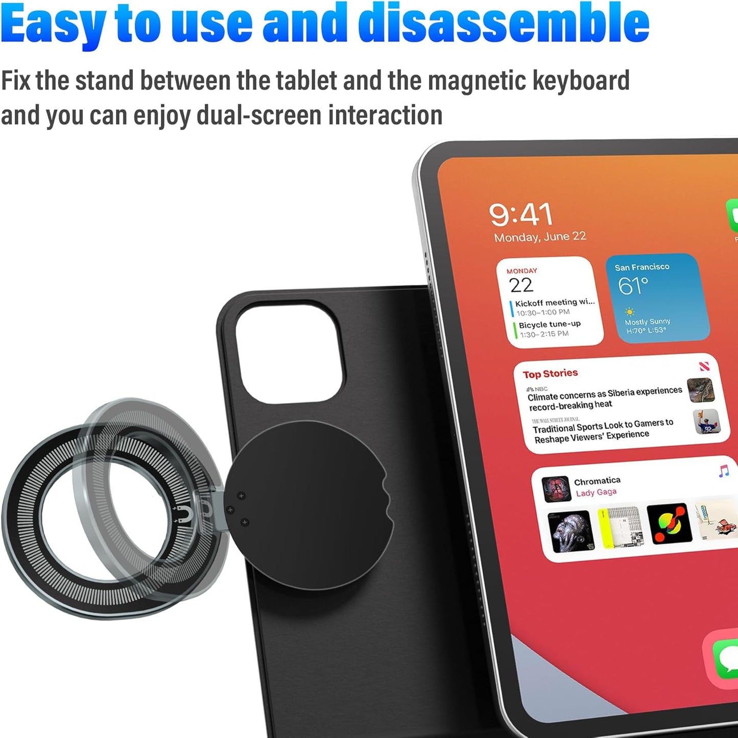 Magnetic Phone Holder for Magic Keyboard, Slim Portable Foldable Magnetic Phone Stand for iPad/Samsung Keyboard Cases, Compatible with Magsafe and Non-Magsafe All Phone (Gray)