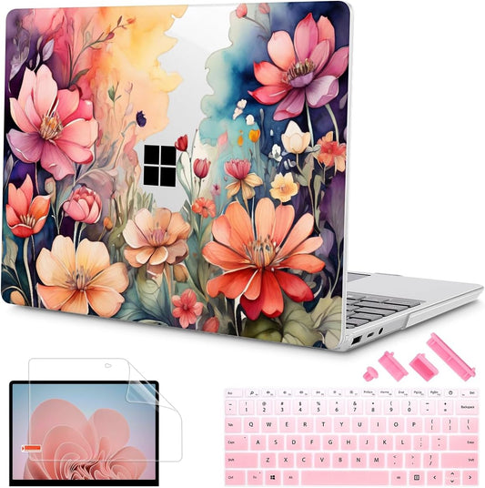 Tuiklol Case for 15 Inch Microsoft Surface Laptop 5/4/3 2022-2020, Model 1979/1953/1872/1873 Hard Shell Cover, Keyboard Cover+Screen Protector+Dust Plugs,Ilustration Flowers