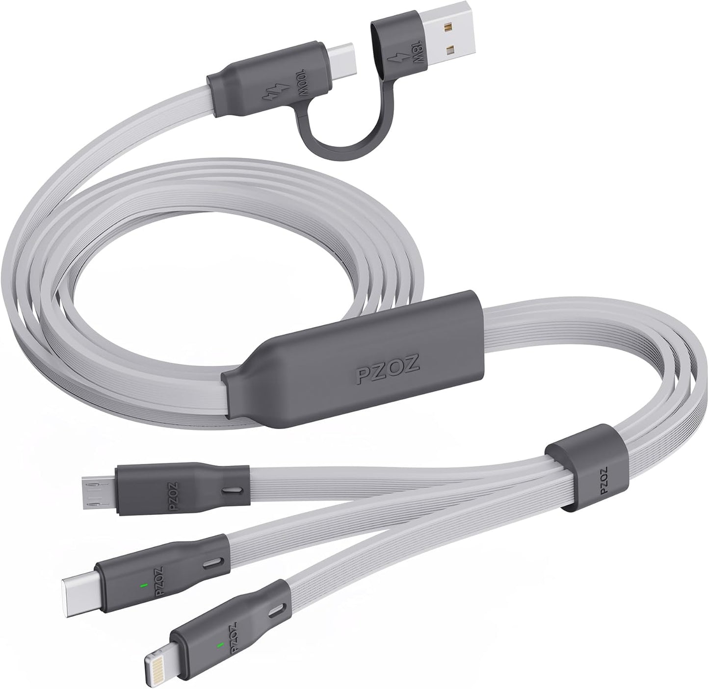 PZOZ 100W USB C & USB A Charging Cable, 3 in 1 Multi Fast Charging at The Same Time, Multiple Charger Cord with Type C[100W]/Lightning[27W]/Micro[10W] for iPhone 16 15 14 iPad Pro MacBook Samsung