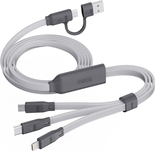 PZOZ 100W USB C & USB A Charging Cable, 3 in 1 Multi Fast Charging at The Same Time, Multiple Charger Cord with Type C[100W]/Lightning[27W]/Micro[10W] for iPhone 16 15 14 iPad Pro MacBook Samsung