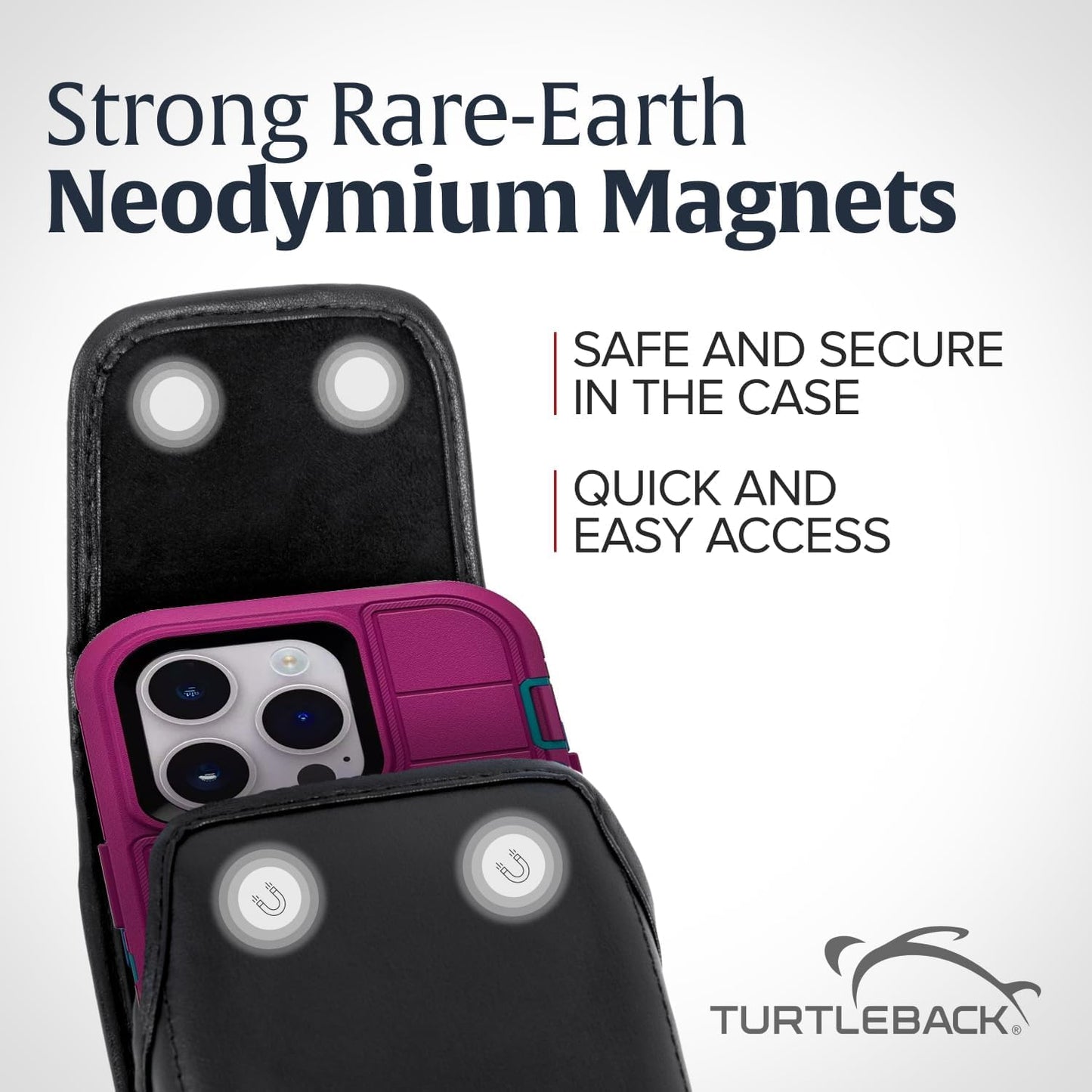 Turtleback Belt Clip for iPhone 16 Pro Max, 15 Pro Max, 14 Pro Max -Large- Fits w/Defender Bulky Style Cases, Premium Black Leather, Vertical Belt Holder, Magnetic Closure HD Rotating Belt Clip