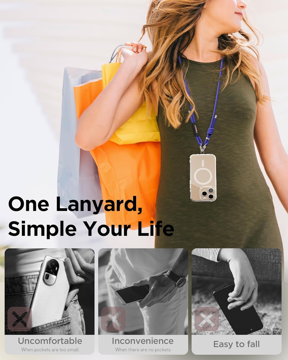 PISEN Phone Lanyard - Cell Phone Crossbody Lanyards with Adjustable Nylon Neck Strap with Lock Buckle & Phone Tether Patches