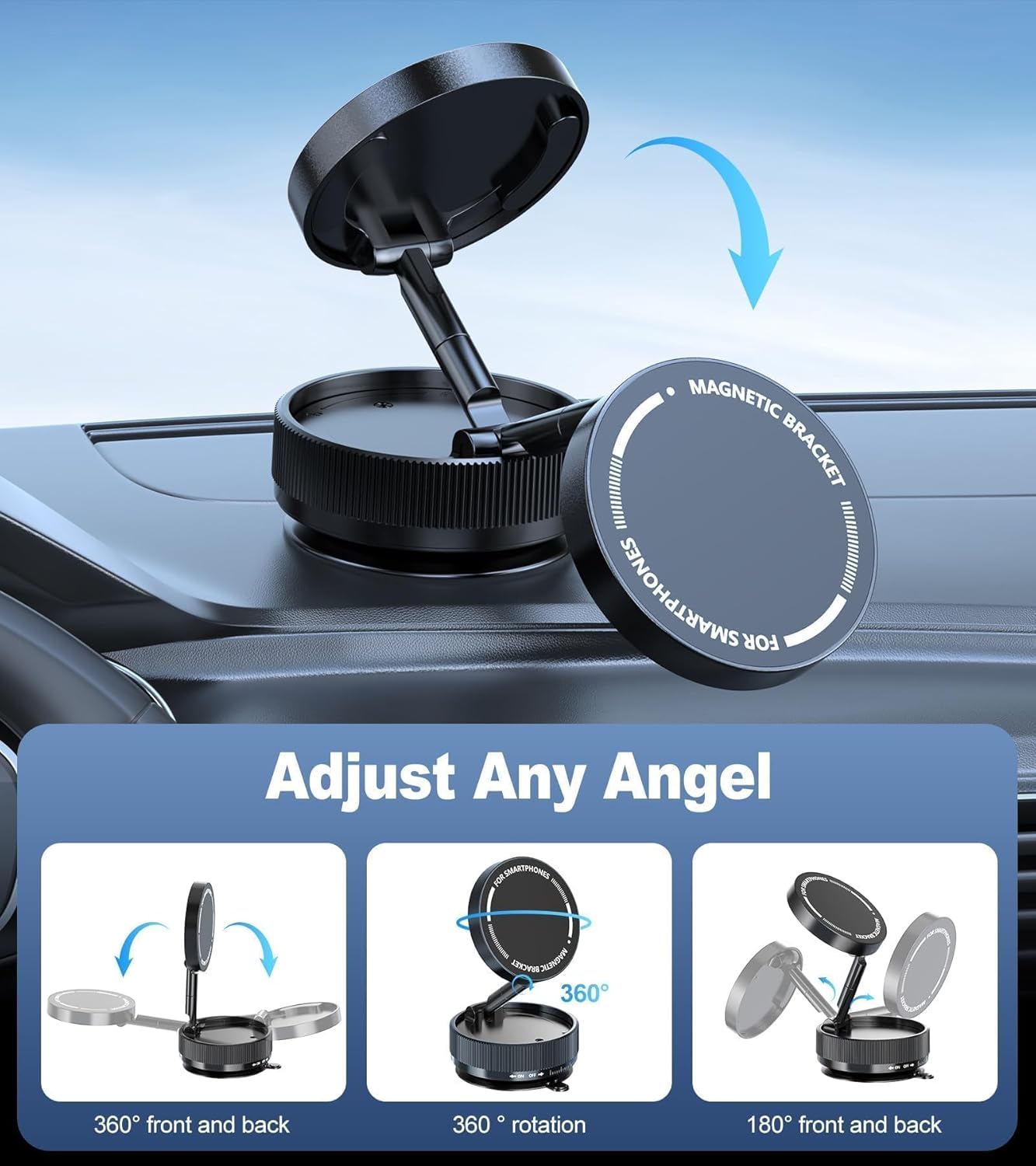 Vacuum Magnetic Phone Holder, Suction Cup Phone Mount for Car [80 LBS Strongest Suction & 2400gf Strongest Magnetic] 3s Fast Install, 360 Rotatable Phone Stand for iPhone Android Mirror & Gym
