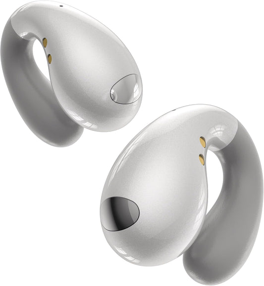 Ultra Open-Ear-Earbuds Wireless Bluetooth - Ergonomic Clip-On Earbuds, Bone Conduction Over-The-Ear Headphones with Waterproof Design and Secure Fit for Small Ears, Elegant White