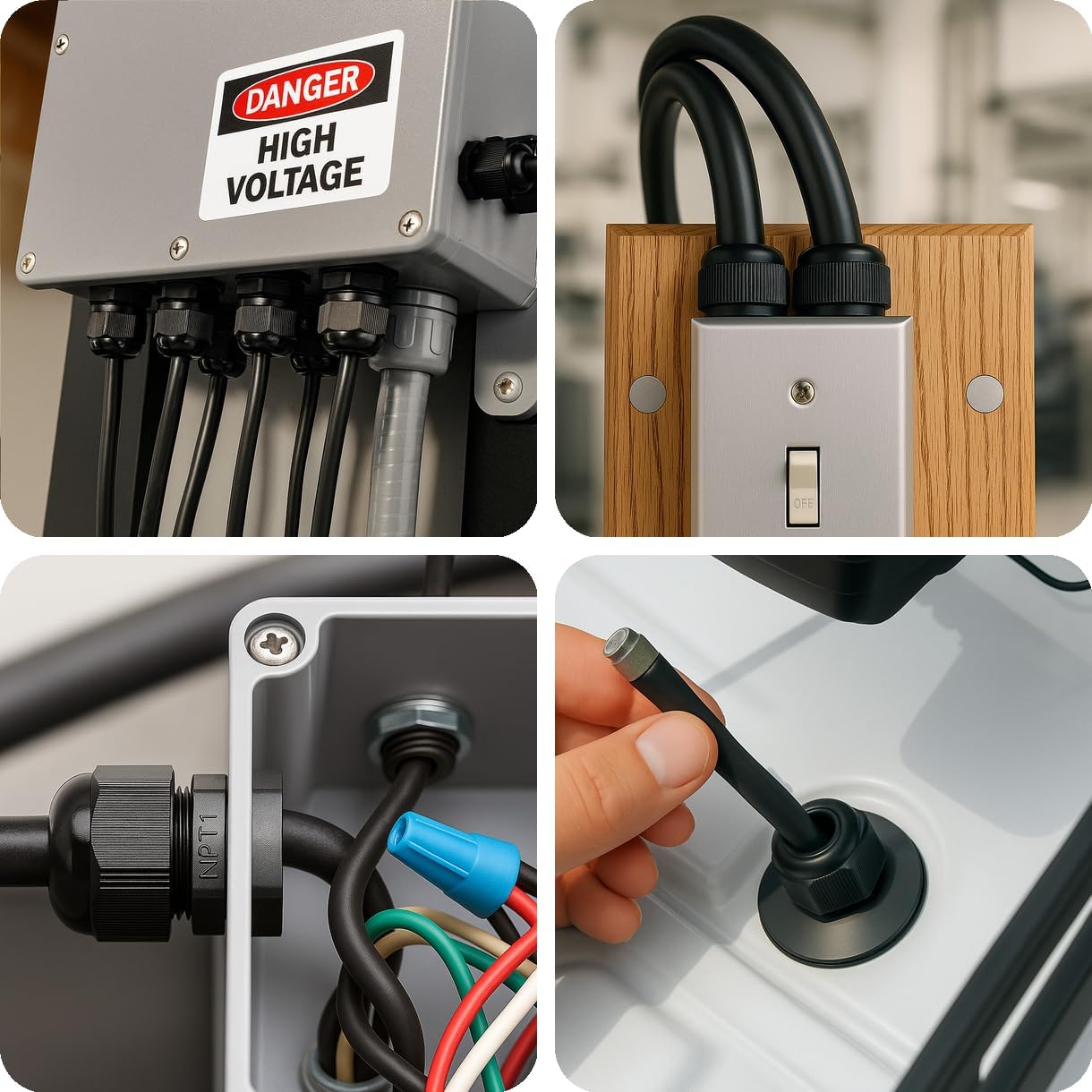 MGI SpeedWare 3/8" NPT Strain Relief Nylon Cord Grip Cable Glands, Black Plastic Grommet 5-Pack