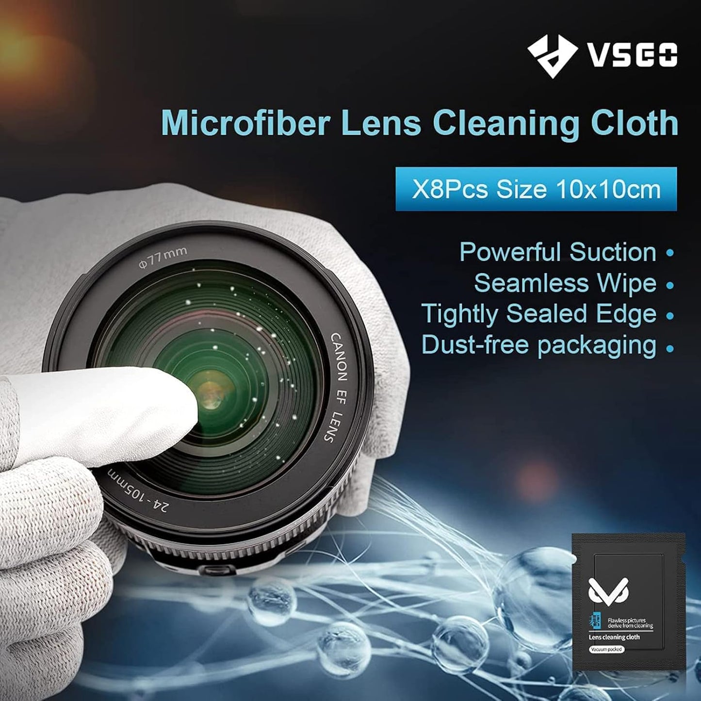 VSGO Professional Lens Cleaning Kit with Air Blower Folding Pouch Microfiber Lens Cloth Wet Wipes Lens Cleaner Metal Brush Cotton Swab Compatible for Optical Camera Lens Phone Laptop Cleaning(VS-A2E)
