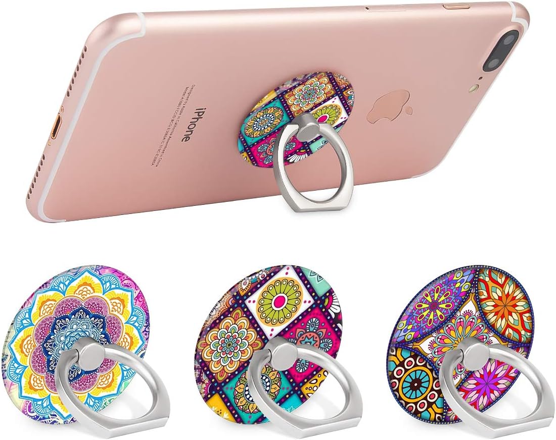 Bonoma Cell Phone Ring Holder Stand, 3 Pack Colorful Mandala 360 Rotation Universal Smartphone Ring Grip Stand Compatible with Smartphones and Tablets