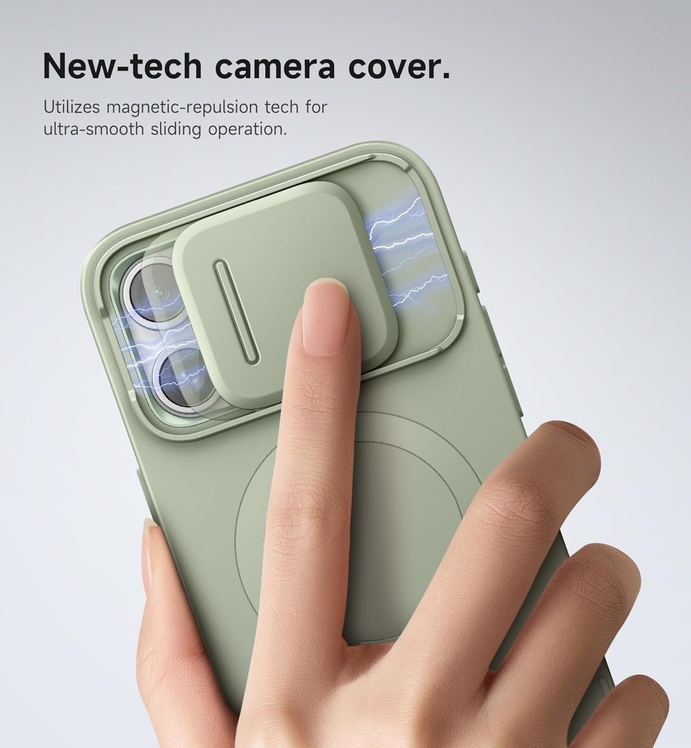 SURITCH for iPhone 15 Pro Max Case with Magnetic Camera Slide Cover and Adjustable Kickstand, Compatible with MagSafe, Shockproof Bumper Case Slim Protective Cover 6.7 Inch, Green