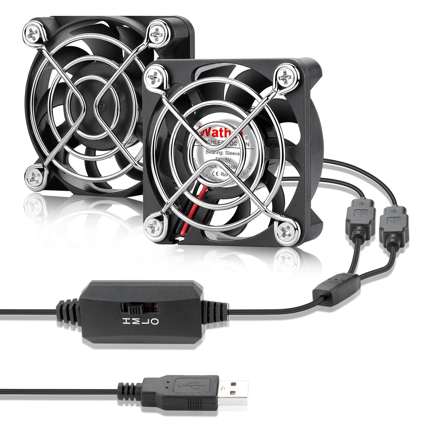 Wathai 2PCS 50mm x 10mm 5V Mini Box USB Computer Fan with 3 Speed Control for Cosplay Welding Helmet VR Gear Rok Router Raspberry Pi Aquarium Cooling Ventilation 2 in 1
