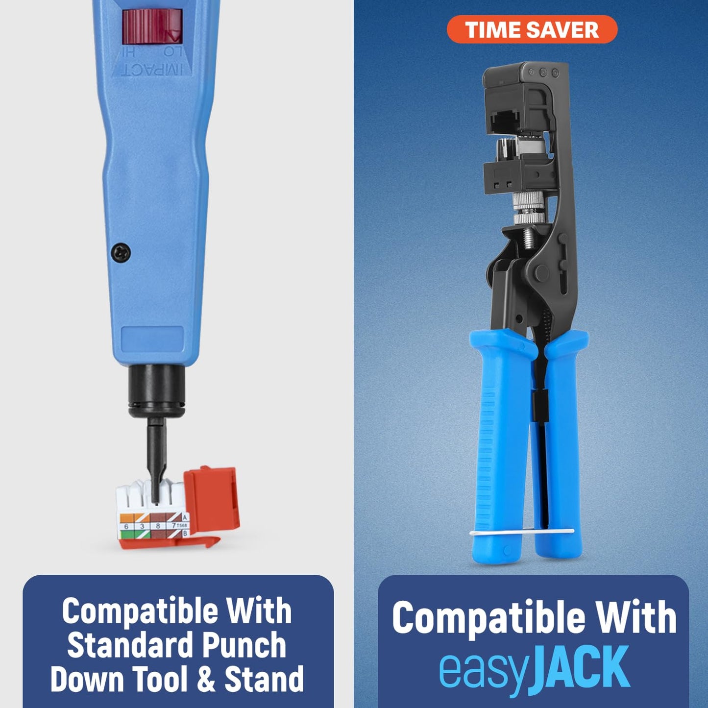 Everest 90° Angled RJ45 Cat6A Keystone Jacks 50-Pack in Orange - Slim Profile Female RJ45 Connectors - Cat 6A Keystone Jack - Compatible with 90° Angled Speed Termination Tool - easyJACK (B094WB91H3)