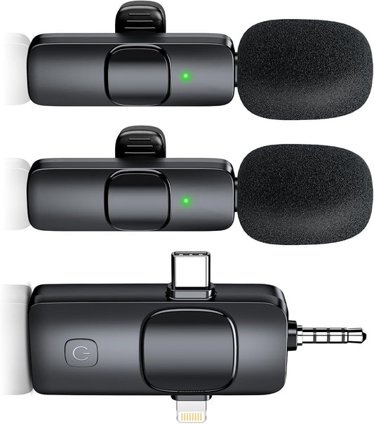 Wireless Lapel Microphone for iPhone, Dual Noise Reduction Lavalier Mics, Lightning Connector