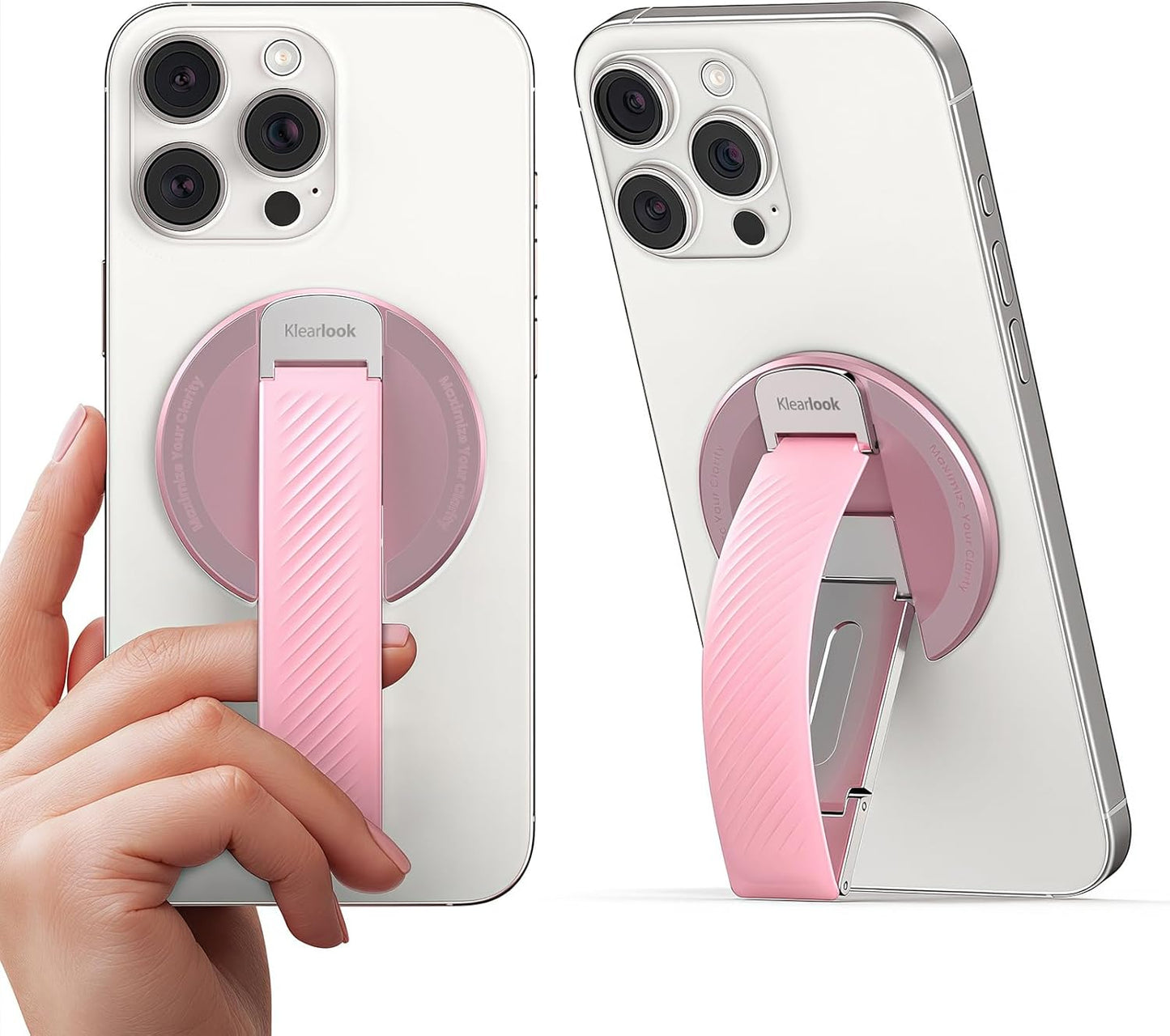 2025 Klearlook for MagSafe Phone Grip with Silicone Finger Strap, Removable Magnetic Phone Ring Holder with Adjustable Kickstand, Finger Phone Ring Grip for iPhone 16/15/14/13/12 Series, Pink