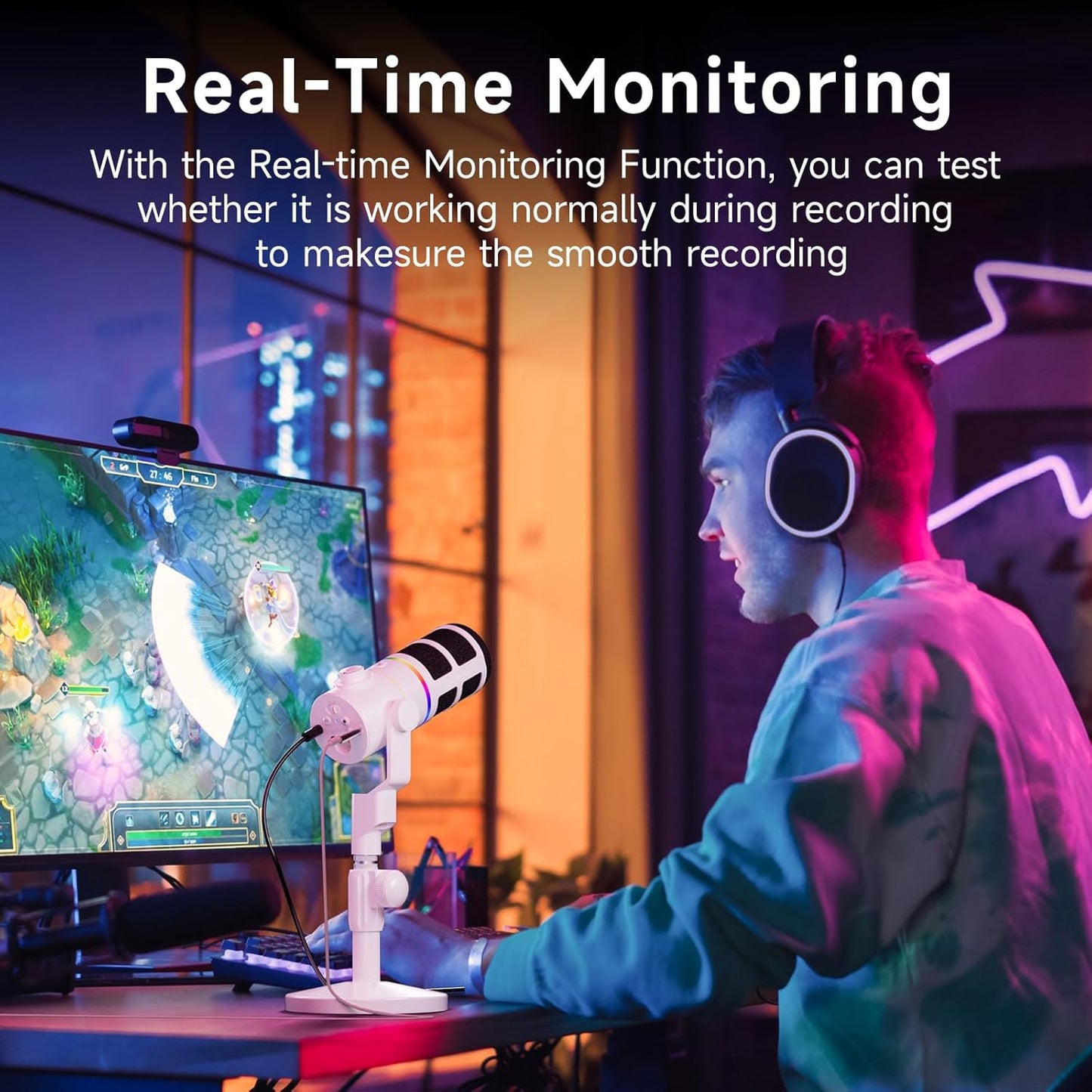 COMICA EJoy D10(D) USB Gaming Microphone – RGB Dynamic Mic with Noise Cancellation, XLR/USB-C, Real-Time Monitoring, Muting, Professional Studio Mic for Gaming, Streaming, Podcast, Recording (White)