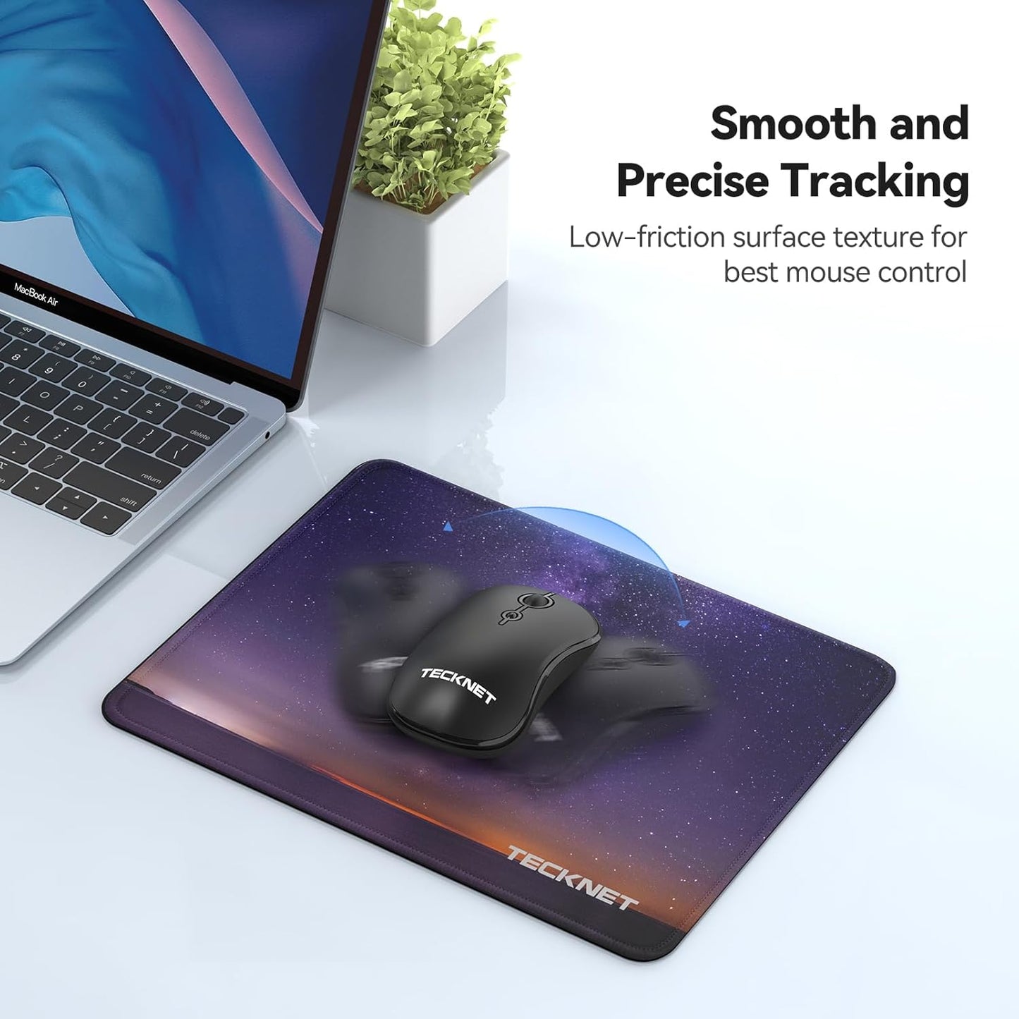 TECKNET Mouse Pad with Anti-fray Stitching, Waterproof Surface & Non-Slip Rubber Base with Stitched Edges Gaming Mouse Mat for Laptop，Compatible with Laser and Optical Mice- Dark Purple Galaxy