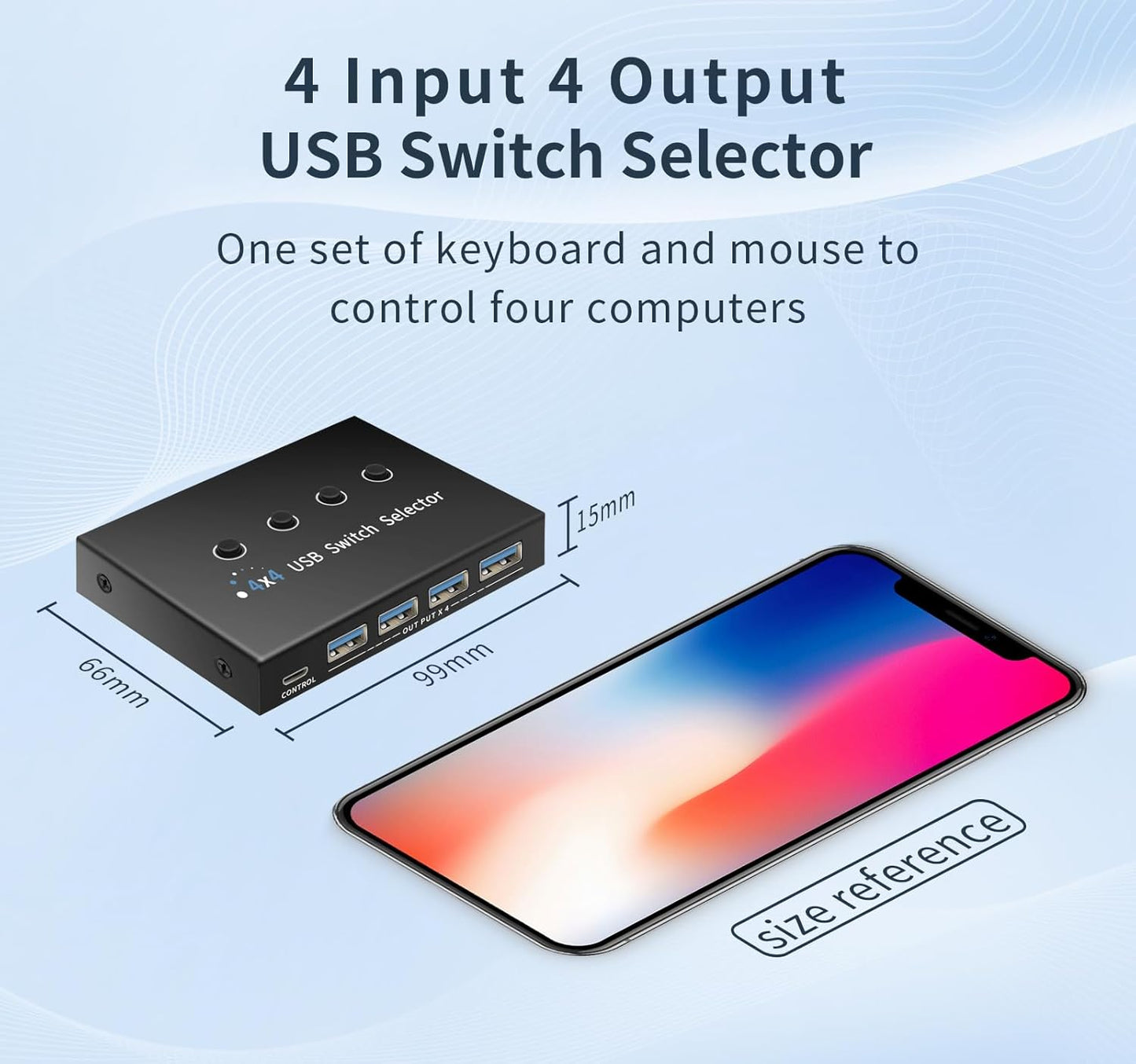 USB 3.0 Switch 4 Computers 3 Computers Keyboard Mouse,4 Port USB Switcher Sharing Mouse Keyboard Scanner Printer, Includes Cables and Remote
