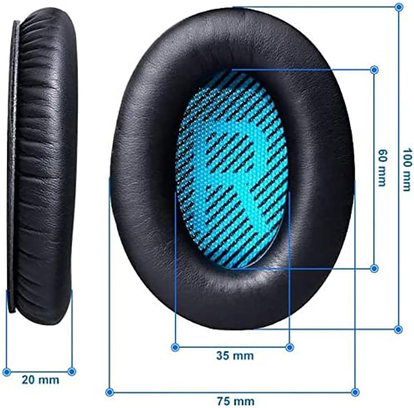 Ear Pads for Bose Quiet Comfort 35 Soft Protein Leather Replacement Earpads Ear Cushions Ear Pad for Bose QC 35/25 / 15 QC2 / Ae2 / Ae2i / Ae2W / Sound Link/Sound True (Black/Blue)