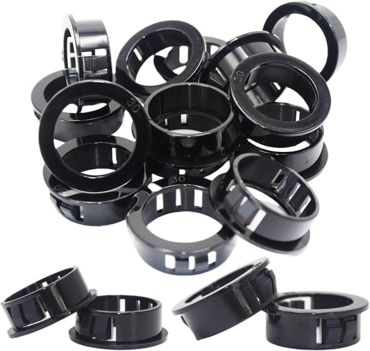 1-3/16"(30mm) Black Snap-in Knockout Insulating Bushing Grommets, Plastic Cable Hole Grommets for Wiring, Round Nylon Snap in Locking Electrical Wire Cord Hose Tubing Bushings Grommets, 15pcs