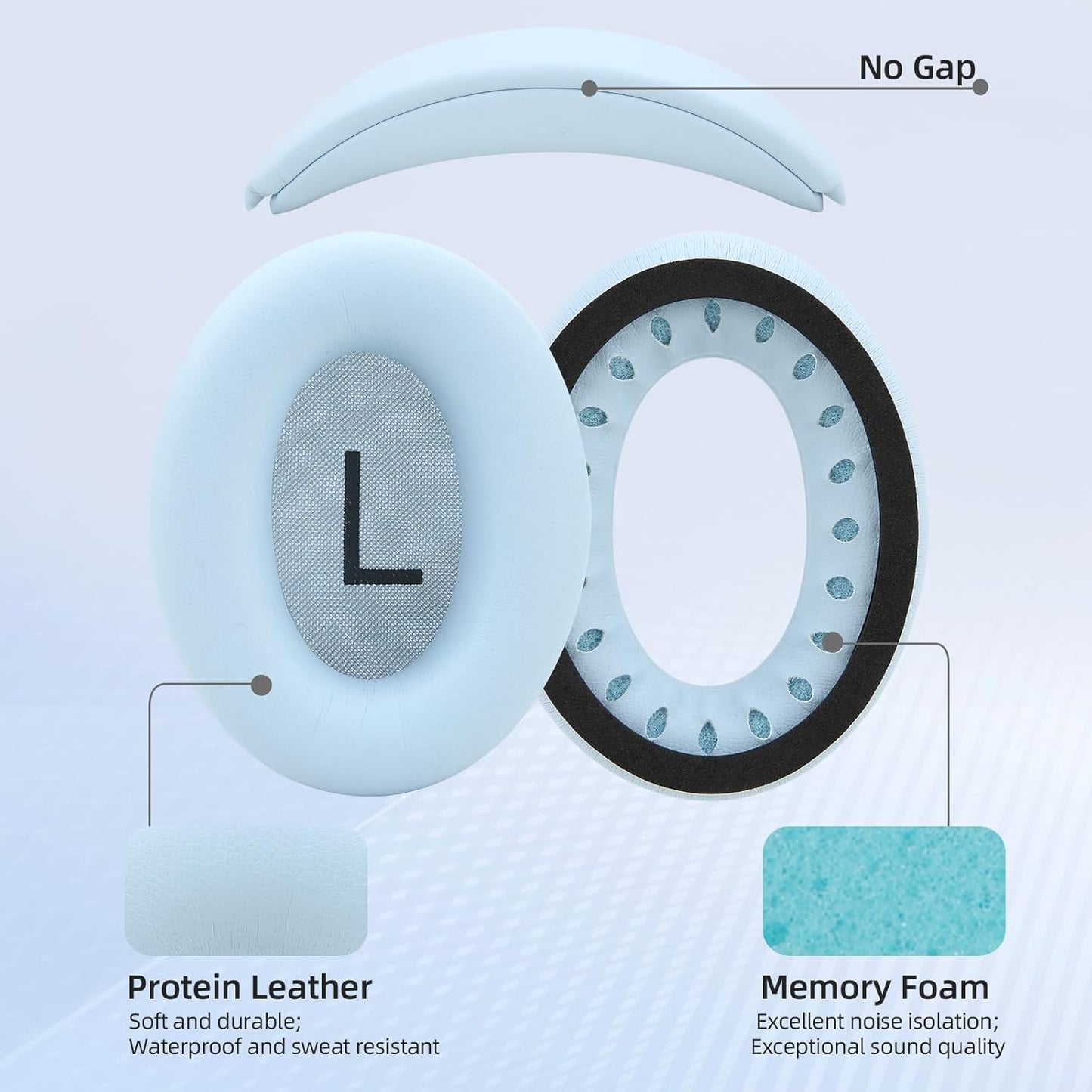 Earpads and Headband Cover Ear Muffs for Bose QC35 QC45 Headphones Accessories with Protein Leather& Memory Foam (Sky Blue)