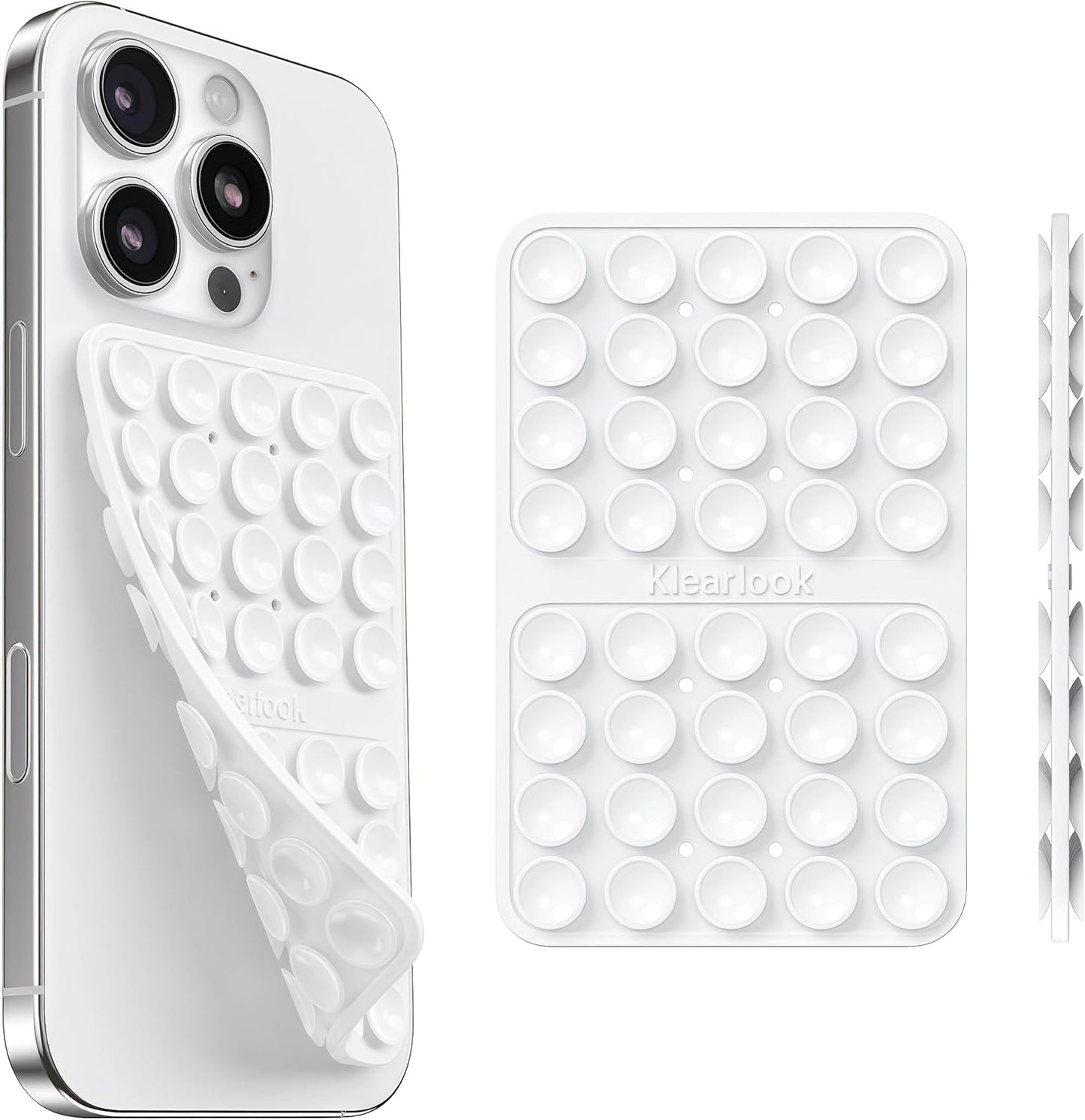 Klearlook Silicone Suction Cup Phone Case Mount Double Sided, Silicon Sticky Phone Grip with Higher Suction for Cell Phone, Hands-Free Phone Accessories Holder for Selfies and Videos, White