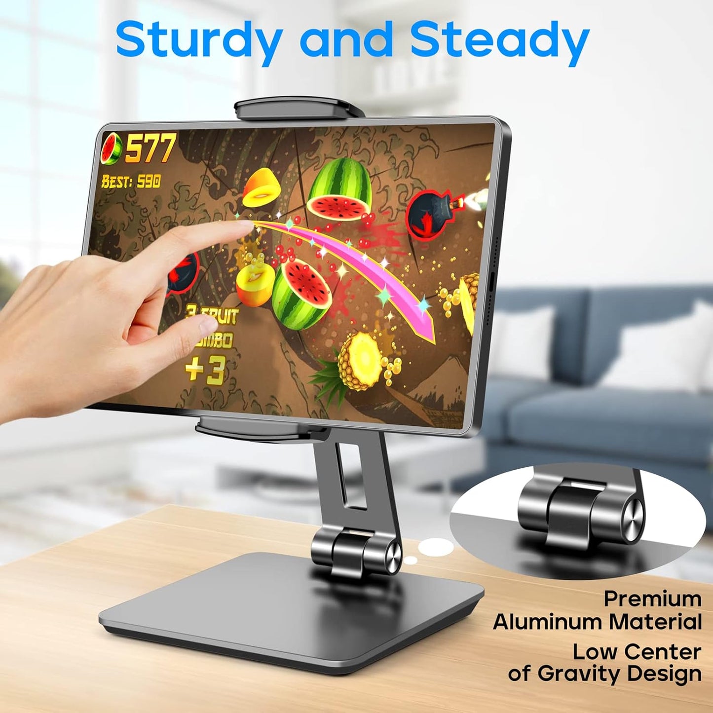 ROADOM Tablet Stand, Adjustable 360° Swivel Bracket, 180° Tiltable Clamp,Foldable Tablet Holder for 4.7-17.3'' iPhone/iPad/Tablet/Portable Monitor, Aluminum Alloy, Black