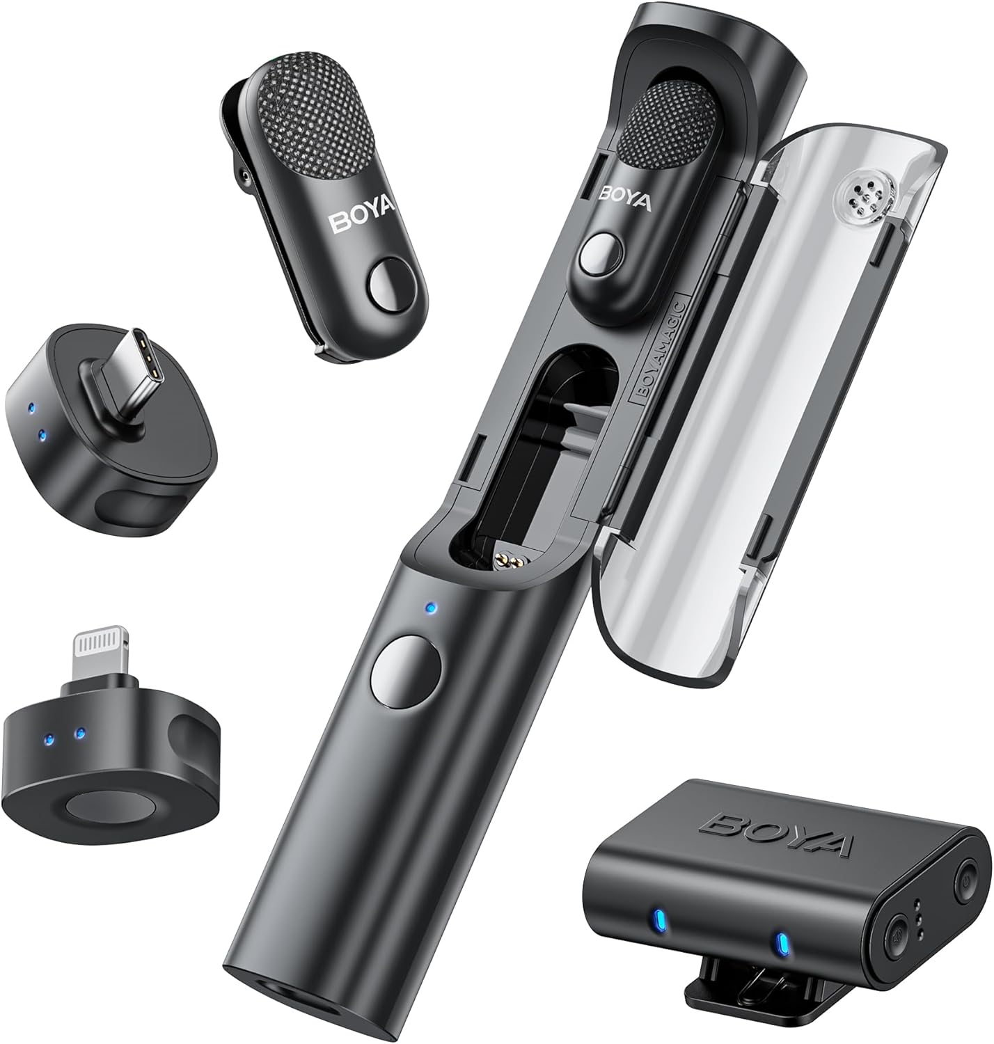 BOYA Magic Wireless Mini Microphones for iPhone/Android/PC/Camera, 4 Form-in-1 Mic, 7g Lightweight,AI Noise Reduction, 48kHz/24bit,APP Control, 328ft Range,Microphone for Recording(Stand not included)