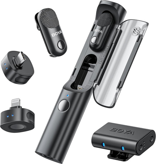 BOYA Magic Wireless Mini Microphones for iPhone/Android/PC/Camera, 4 Form-in-1 Mic, 7g Lightweight,AI Noise Reduction, 48kHz/24bit,APP Control, 328ft Range,Microphone for Recording(Stand not included)
