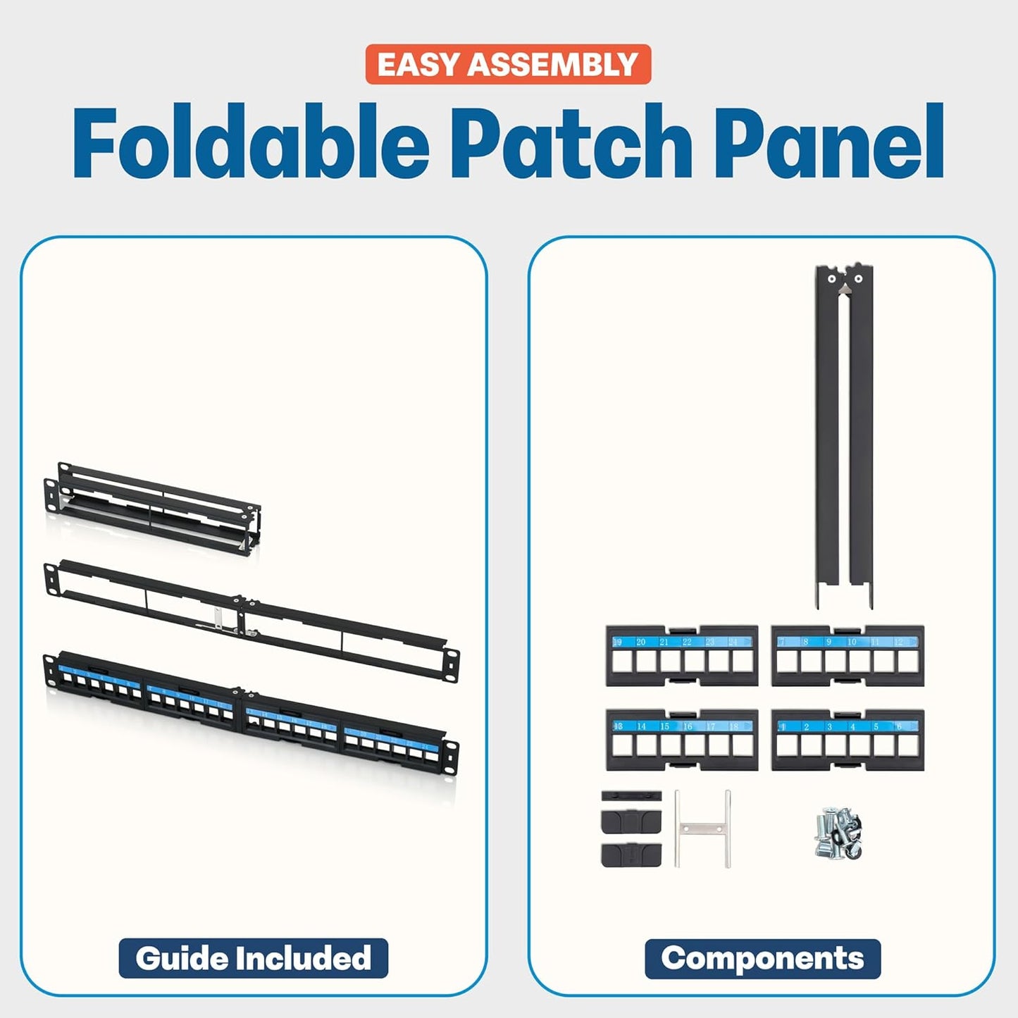 Everest 24 Port Keystone Patch Panel (1-Pack) - Removable 6-Port Panels - Use with Slim Profile Keystones ONLY (Wider Jacks May not fit Side by Side)