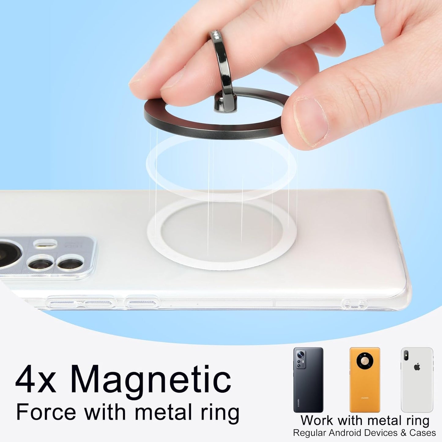 Magnetic Phone Grip for MagSafe, EI Sonador Magnet Phone Ring Holder, Removable, Compatible with iPhone 14 Plus 13 12 Pro Max Mini (Transparent Black Diamond)