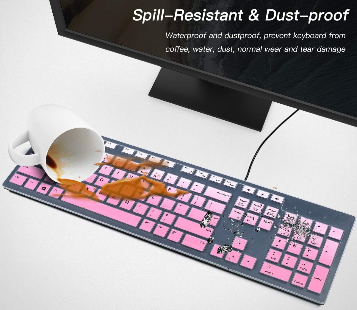 Dell Keyboard Cover & Skin for Wired KB216 & Wireless KM636, Inspiron AIO 3475/3670/3477 - Ombre Pink
