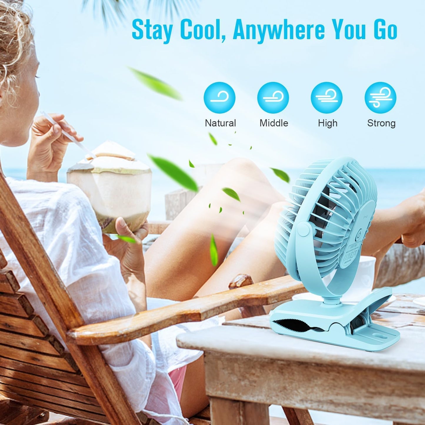 BESKAR Portable Clip on Fan Rechargeable, 4 Speeds Small Battery Operated Fans, USB Desk Fan with Strong Airflow, Sturdy Clamp Fans for Golf Cart Office Outdoor Travel Camping