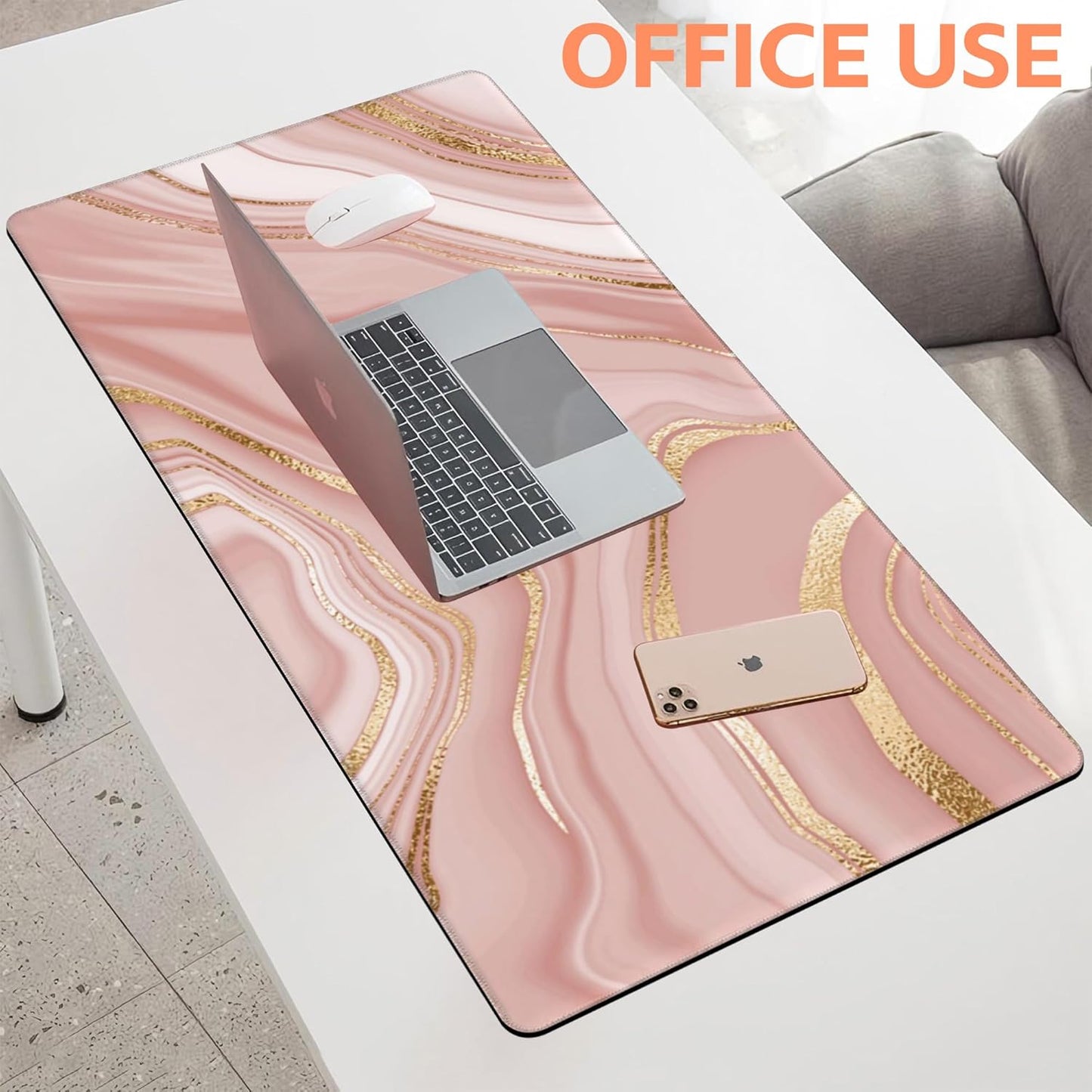 Mouse Pad Large Liquid Marble Non-Slip Gaming Desk Mat with Stitched Edge Laptop Keyboard Desk Pad for Work Home Gaming (35.4 x 15.7 Inches)