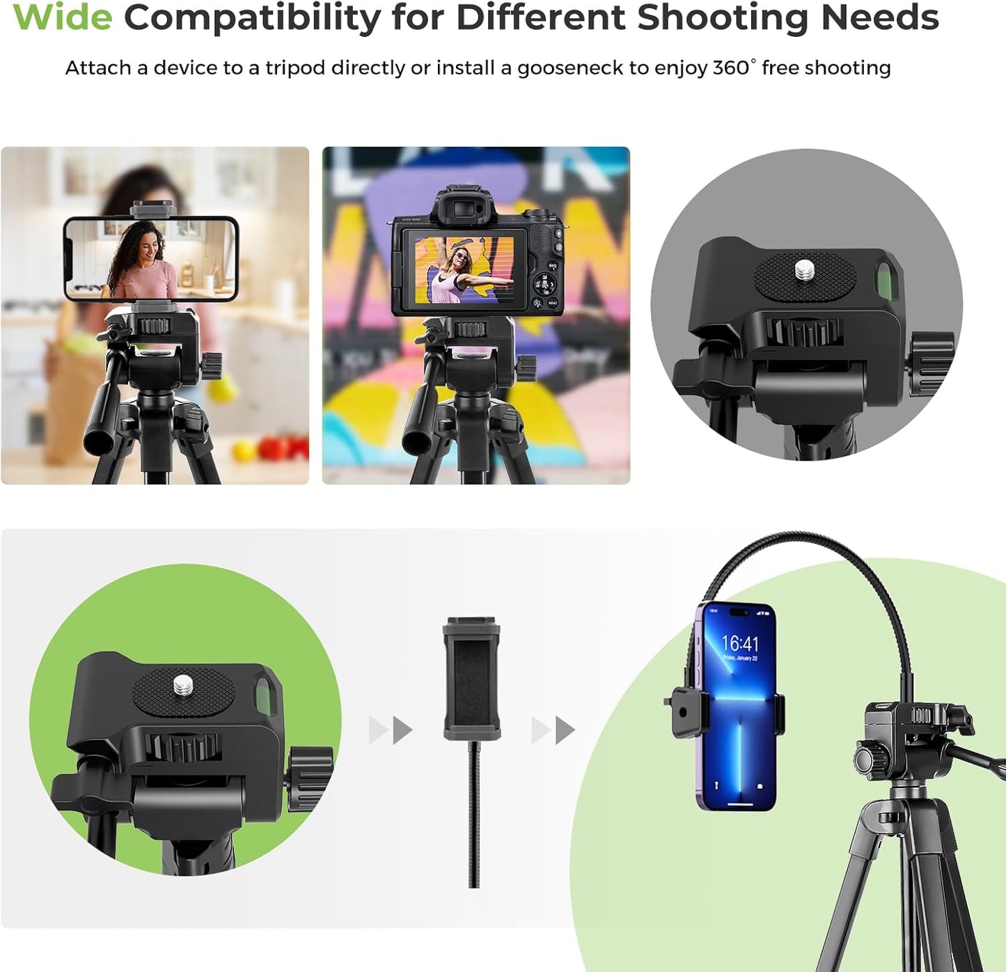 Aureday Phone Tripod, 82" Tripod for iPhone with Flexible Gooseneck, Wireless Remote and Phone Holder, Extendable Cell Phone&Camera Tripod Stand for Selfies/Video Recording/Live Streaming/Vlogging