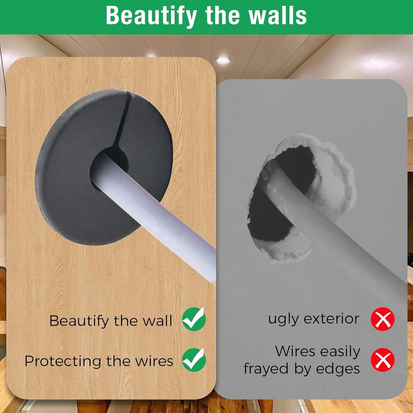 2pc Starlink Cable Grommet 1" Silicone Waterproof Wall Hole Pass Through Split Cable Bushings for TV Wire Ethernet Cord, Starlink Cable Routing Kit Accessories, 38mm/1.5" Ht, Green