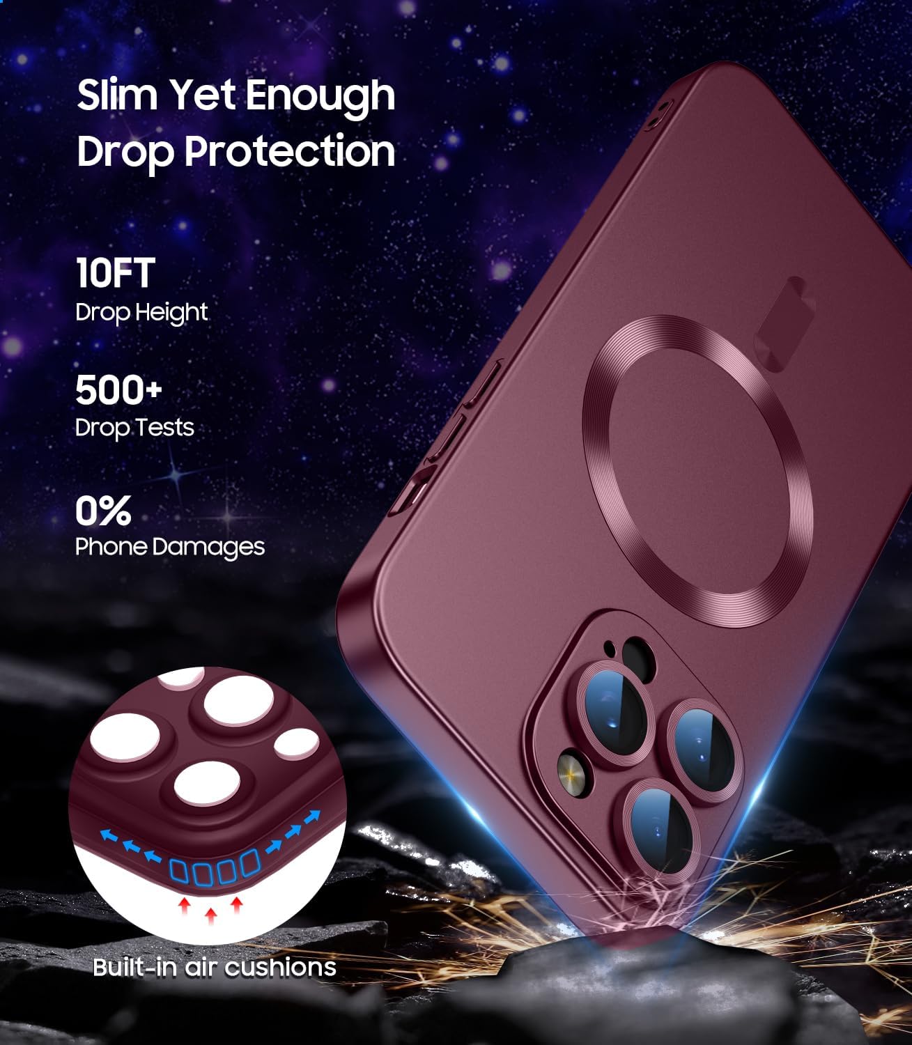 Magnetic for iPhone 16 Pro Case [Compatible with MagSafe][Built-in Camera Lens Protector] Slim Soft Silicone Bumper Shockproof Metallic Luster Phone Case (Burgundy)