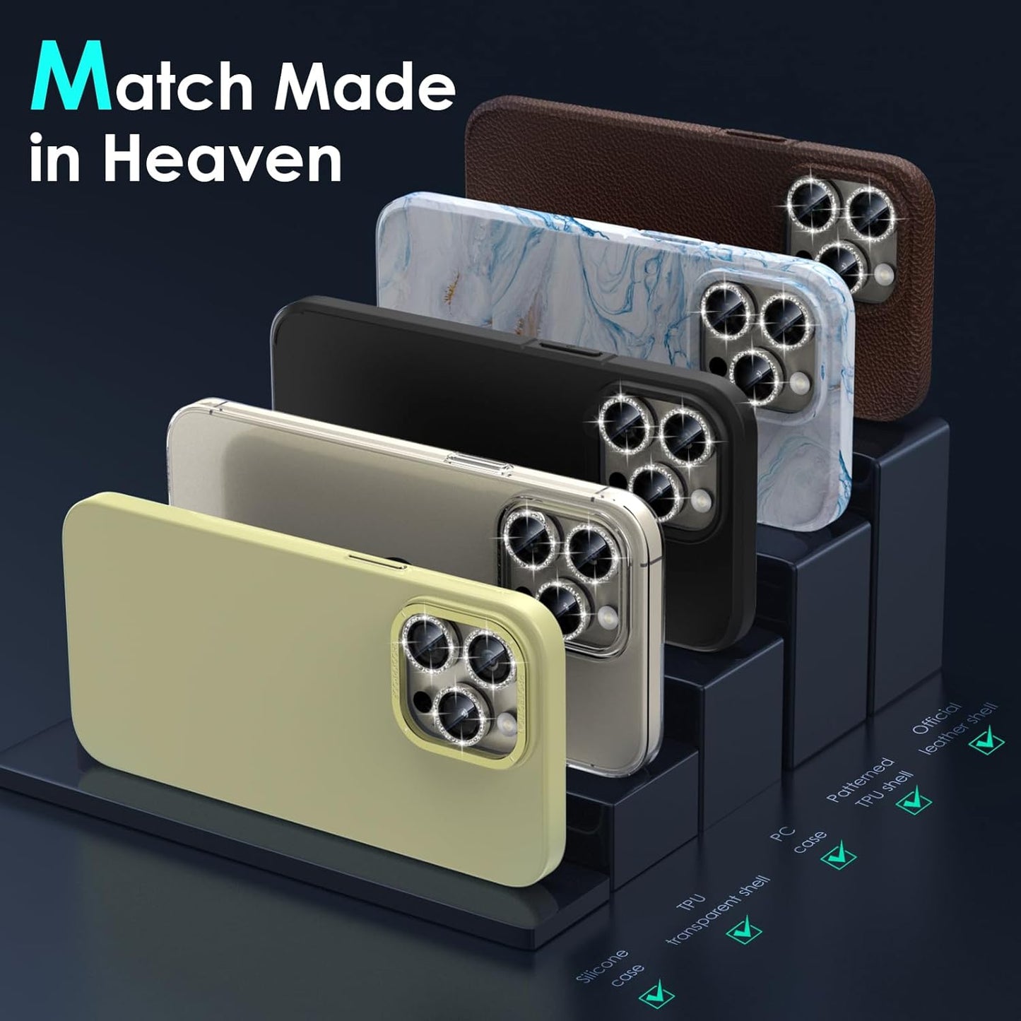 YWXTW Designed for iPhone 15 Pro/iPhone 15 Pro Max Camera Lens Protector Bling, [New Glitter Design] Individual Metal Tempered Glass Camera Cover Accessories Case Friendly (Natural Titanium Glitter)