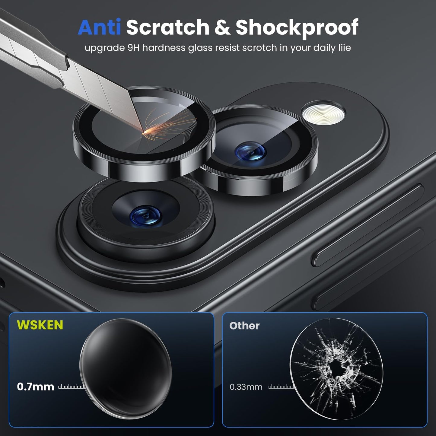 WSKEN for Samsung Galaxy S25 Edge Camera Lens Protector - Edge Thin Case Friendly, 9H Shatterproof Tempered Glass with Aluminum Metal Circle Camera Screen Protector Cover Accessories, Black