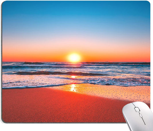 Beach Sunrise Mouse Pad, Seaside Wave Sunset Mouse Pad Custom Design, Square Waterproof Mouse Pad Non-Slip Rubber Base MousePads for Office Laptop, 9.5 inchx7.9 inchx0.12 inch Inch