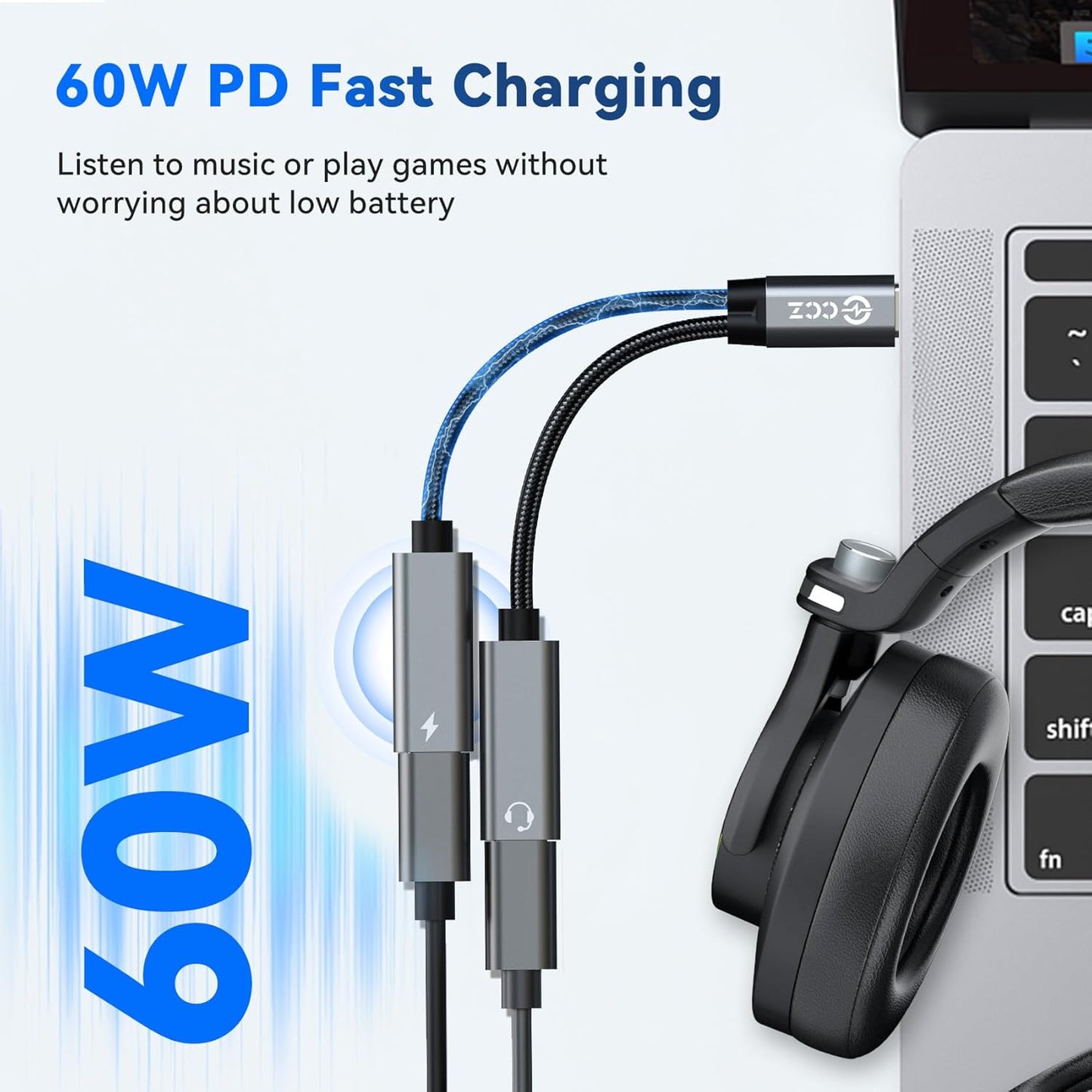 5PCS USB C Headphone Splitter,CCZ CA01 USB C to Type C Headphone Jack and Charger Adapter, 1 in 2 out Dongle Hi-Res DAC Audio Cable with PD 60W Fast Charging for Samsung Galaxy S25 S24 S23 (USBC-USBC)
