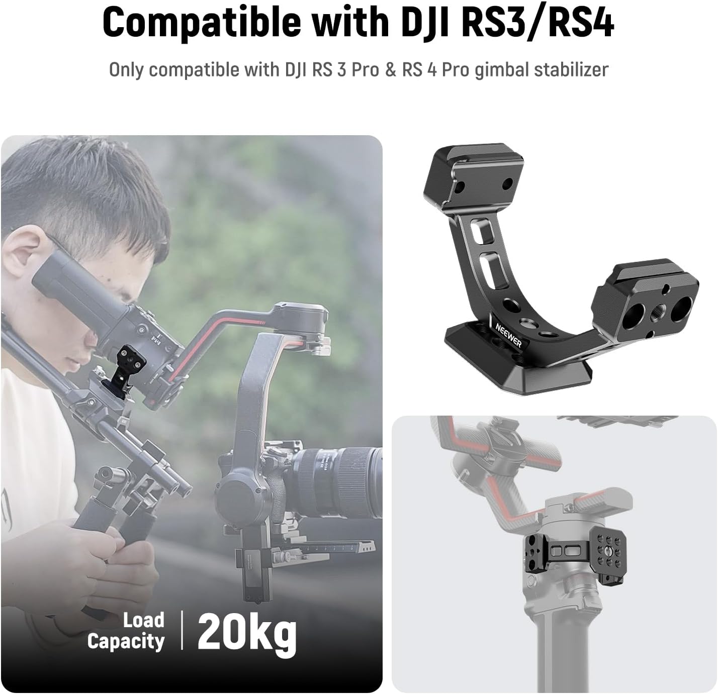 NEEWER Mount Adapter for RS3 Pro & RS4 Pro, Arca Type Quick Release Plate with NATO Rail Compatible with SmallRig Shoulder Rig V Mount Battery DJI RS 3 PRO RS 4 PRO Gimbal Stabilizer, GA030P