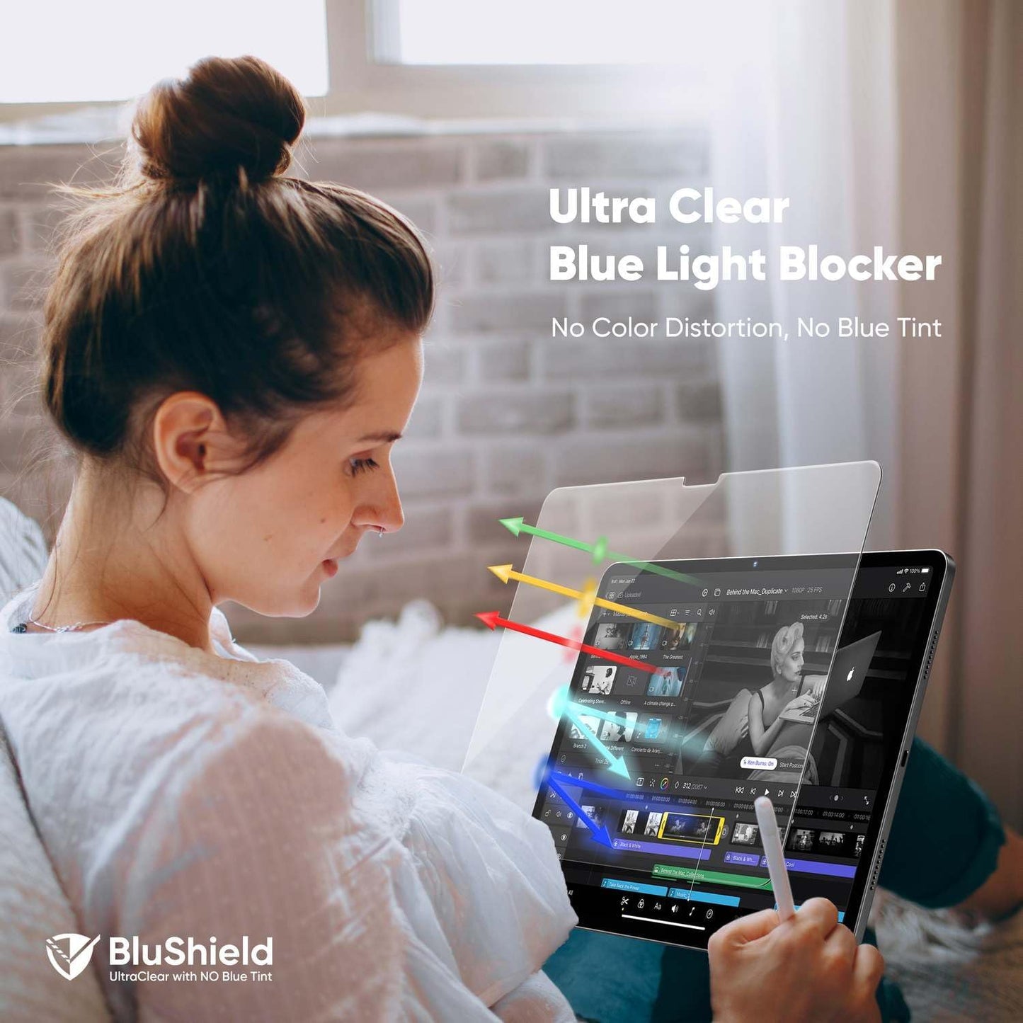 FLOLAB ONETIME NanoArmour Screen Protector for iPad Pro 11 Inch M4 2024 Tempered Glass, TruColor, Blue Light Blocker, No Blue Tint, Original Display Color, Ultra Clear, Easy Install, Durable