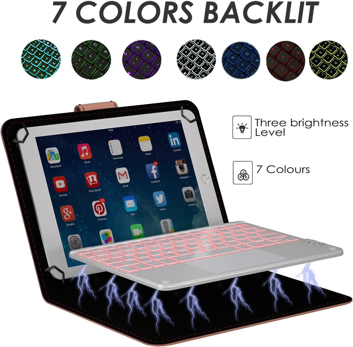 TouchPad Keyboard case for 9",9.7",10.1",10.2",10.5",10.9",11",Tablets,2-in-1 Bluetooth Wireless Keyboard with Touchpad,7 Colors Backlit & Leather Folio Cover(Rose Gold)