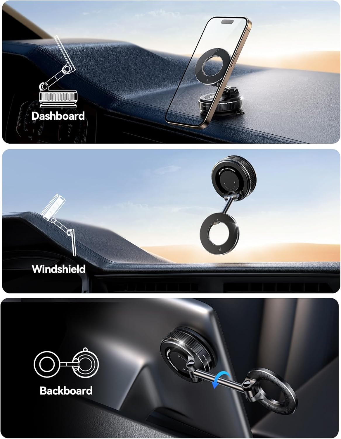 JOYROOM Vacuum Magnetic Phone Holder for Car, Strongest Suction Cup Phone Mount, 360° Adjustable Magsafe Car Mount, Foldable Car Phone Holder for iPhone 16 Pro Max 15 14 13 12 Plus/Android