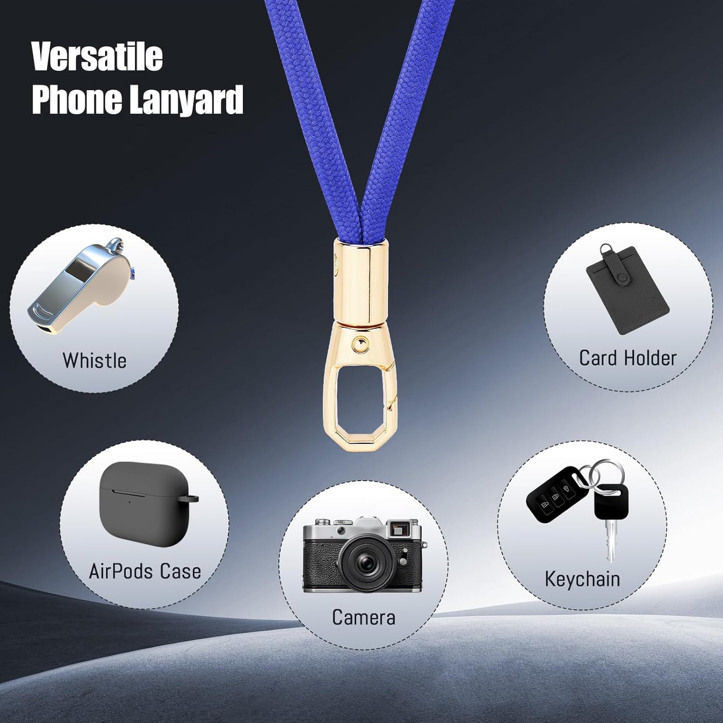 Phone Lanyard 2 Pack, 2x Adjustable Crossbody Phone Strap, 2x Tether Tab, Anti-theft Universal Cellphone Multifuctional Patch Lanyards for iPhone & Most Smartphones, Blue+Black
