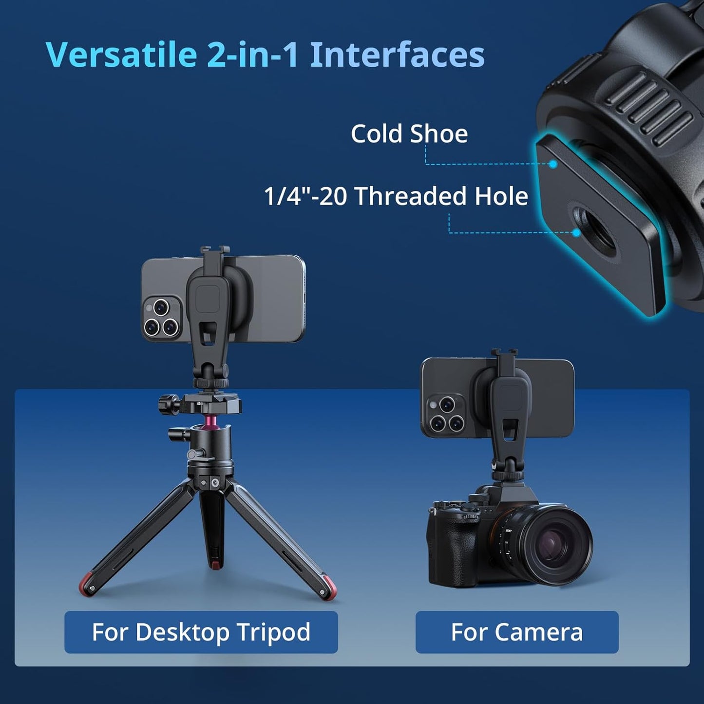 SMALLRIG AC-10 Magnetic Attachable Phone Clamp, with Cold Shoe Mount and 1/4"-20 Threaded Hole, for iPhone 16/15 / 14/13 / 12 Series, 90° Tilt for Recording, Live Streaming - 5283