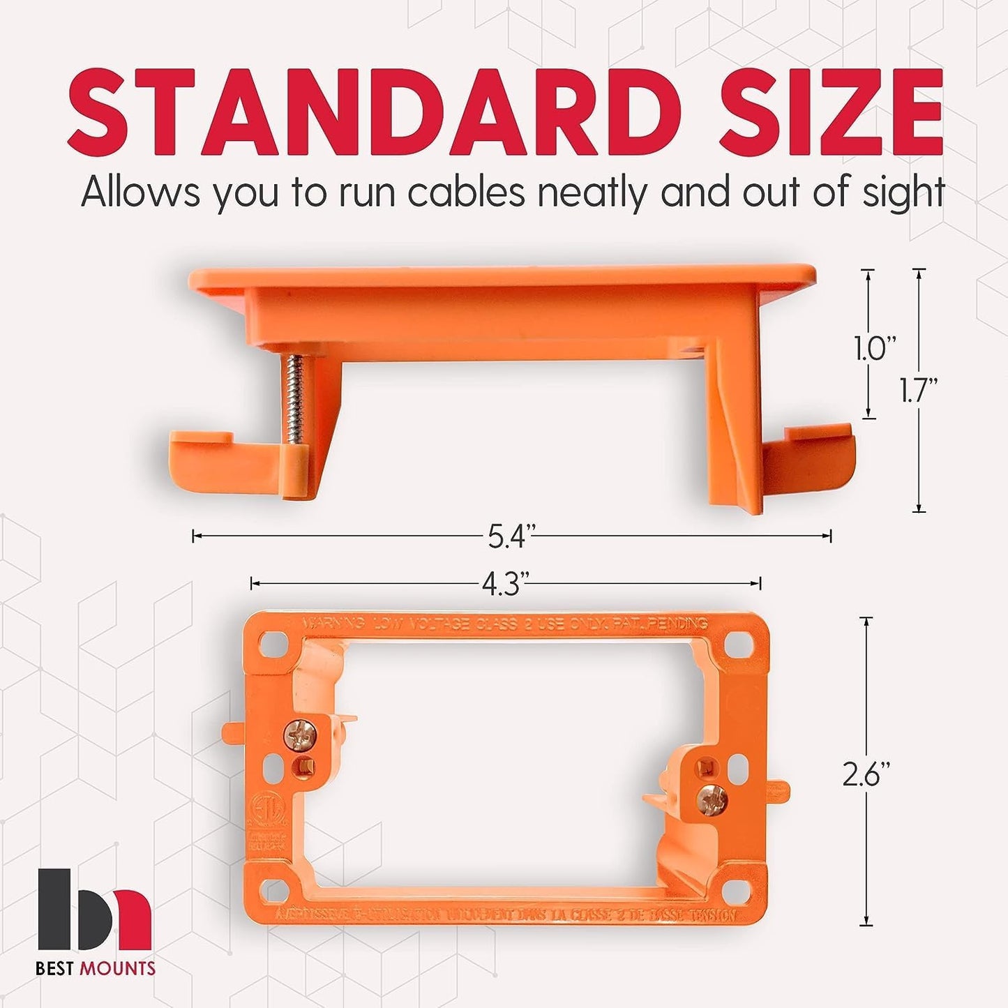 BestMounts - 1 Pack In Wall Cable Management Kit - Recessed Wall Plate Cable Pass Through Pair with Single Gang Low Voltage Mounting Bracket - TV Cord Hider for Wall Mounted TV ETL Listed