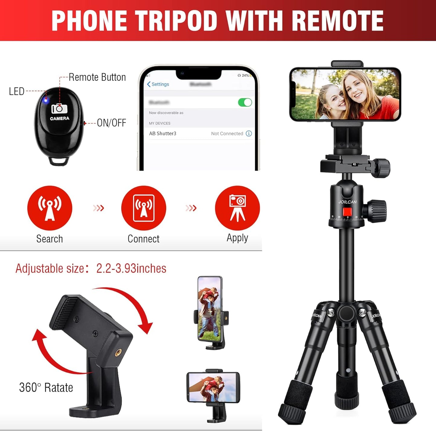 JOILCAN Mini Tripod for Camera, 21" Aluminum Desktop Tripod with 360° Ball Head, Portable Travel Tripods for DSLR Phone Projector, Load up to 15lb