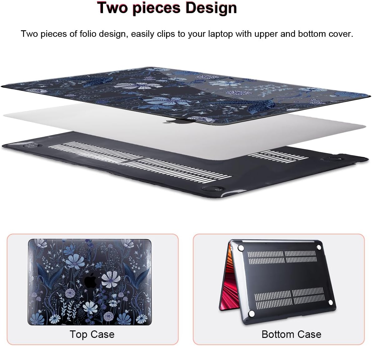 for 2018 2019 2020 2021 MacBook Air 13 Inch Case M1 A2337 A2179 A1932, Pattern Plastic Hard Shell Case Cover for MacBook Air 13.3 M1 with Retina Display & Touch ID, Wild Flowers Black